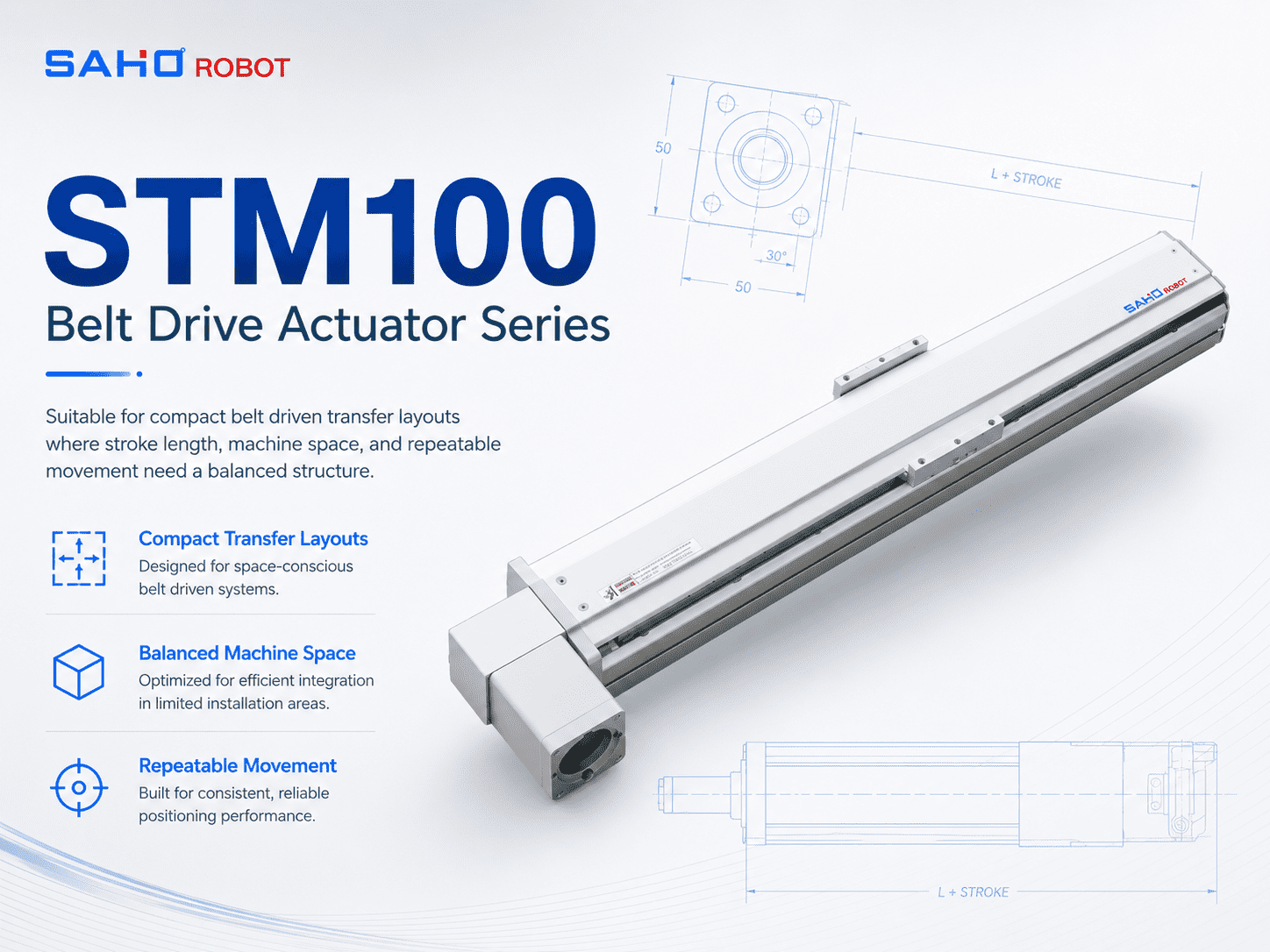 STM100 belt driven linear actuator for long stroke automation