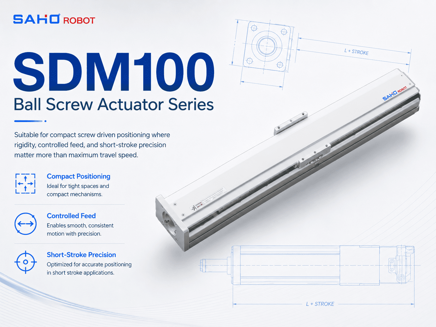 SDM100 ball screw linear actuator for compact precision positioning