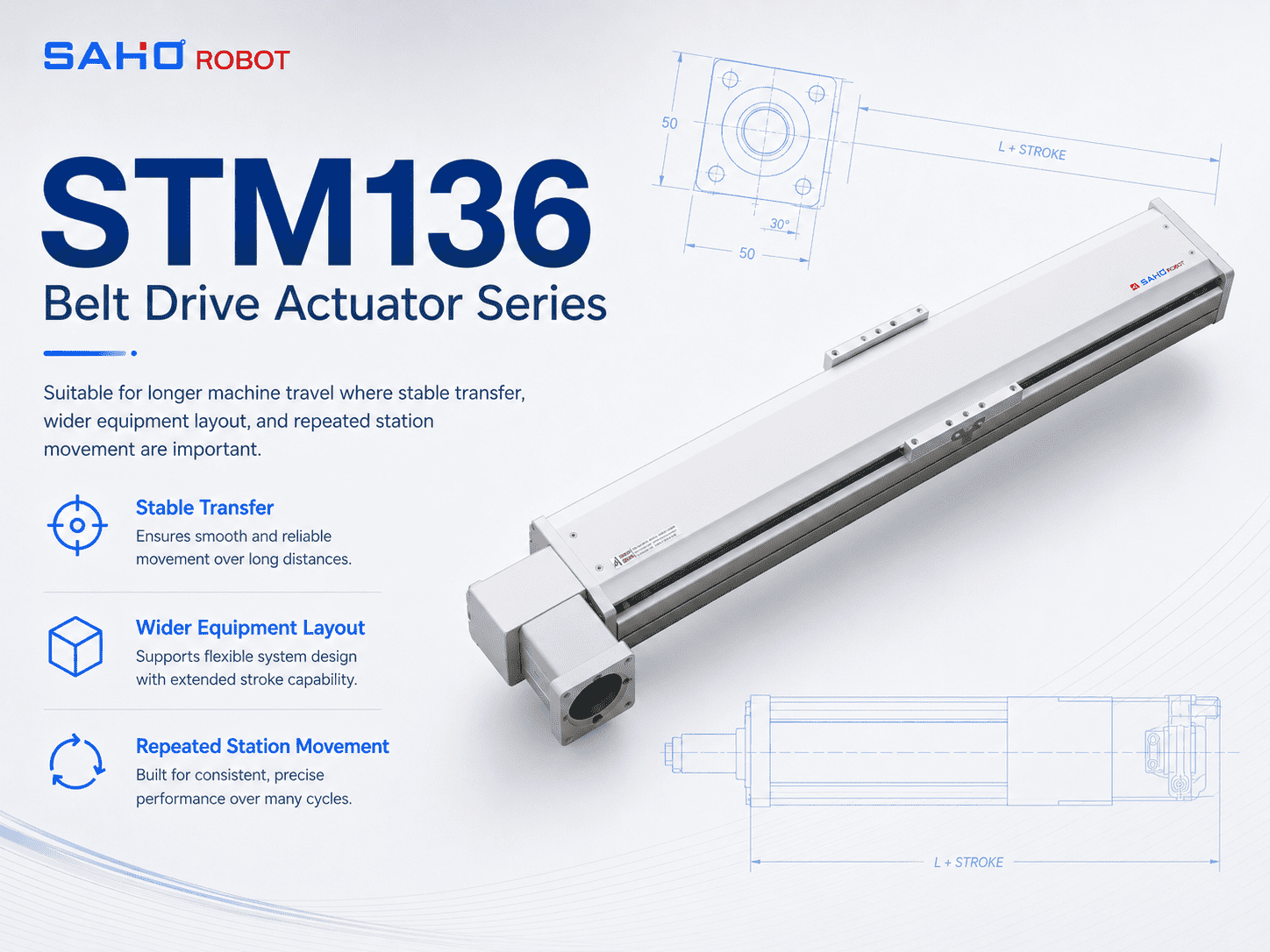 STM136 Belt Driven Linear Module for long stroke linear axis transfer