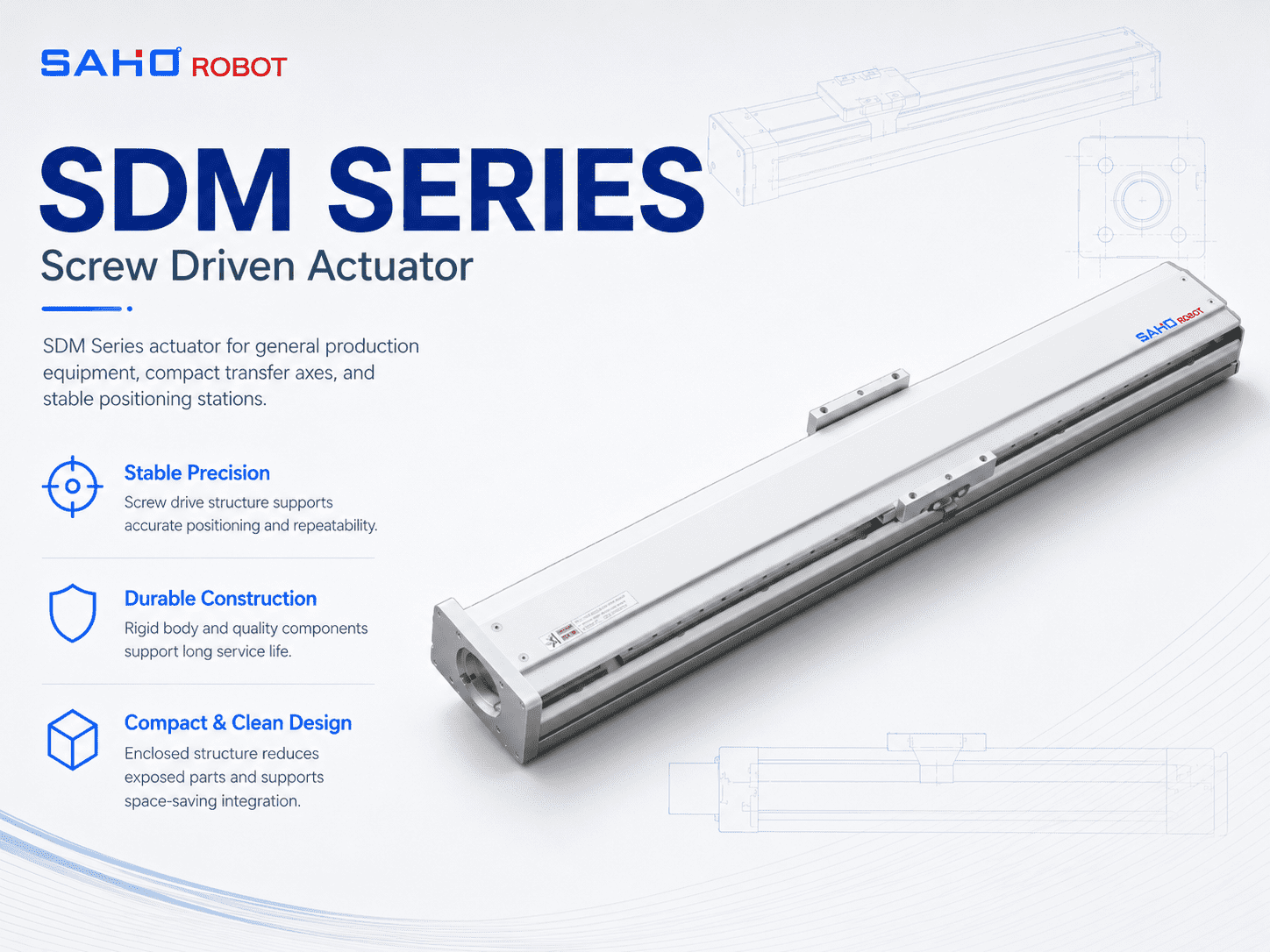 SDM Series screw-driven linear actuator for clean production and general automation environments