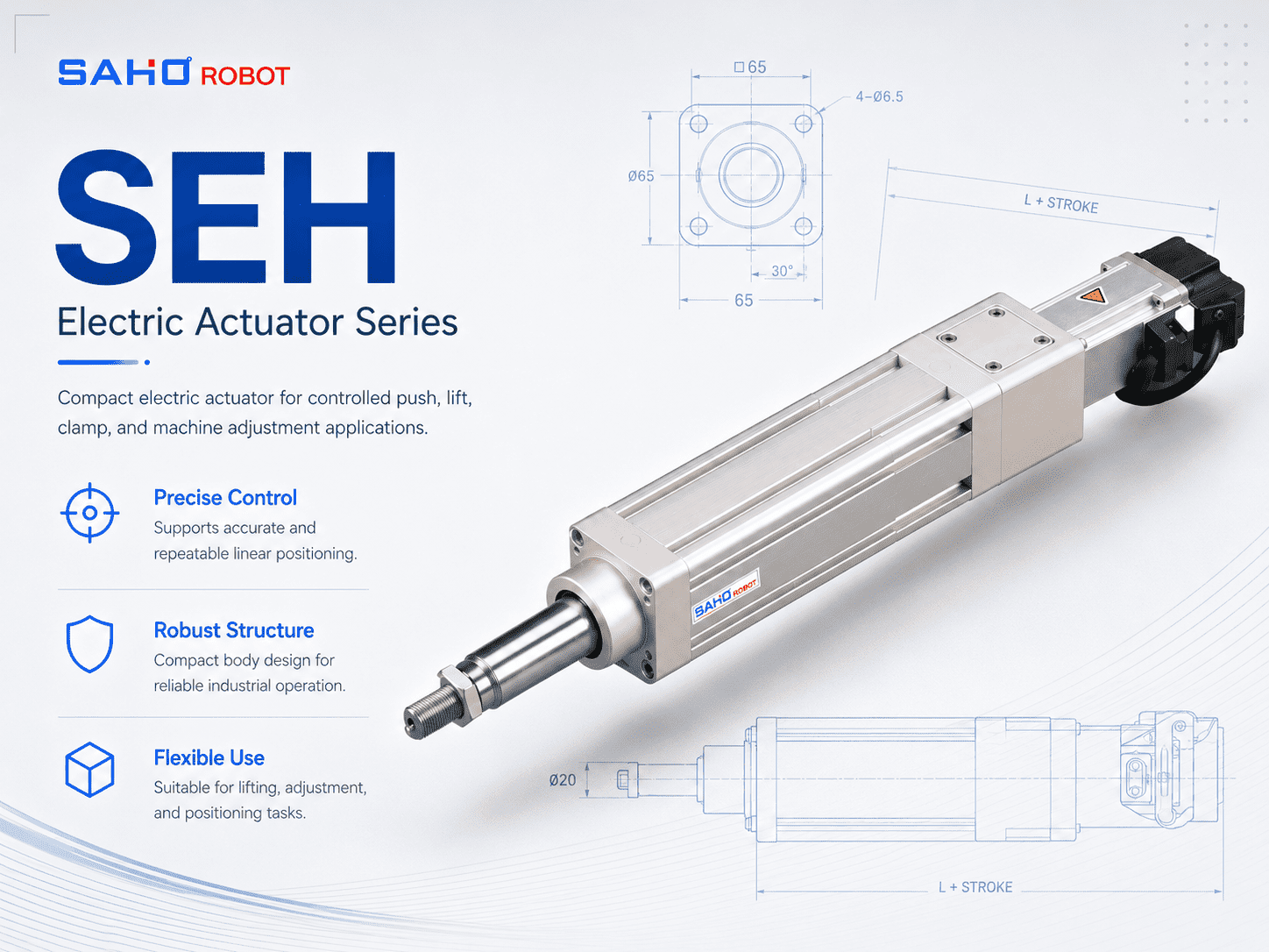SAHO SEH Series servo electric cylinder for push lift clamp pressing and adjustment applications