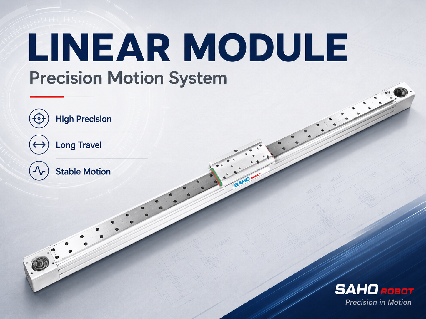 SAHO TR Series belt linear module for long-travel gantry handling and multi-lane packaging transfer