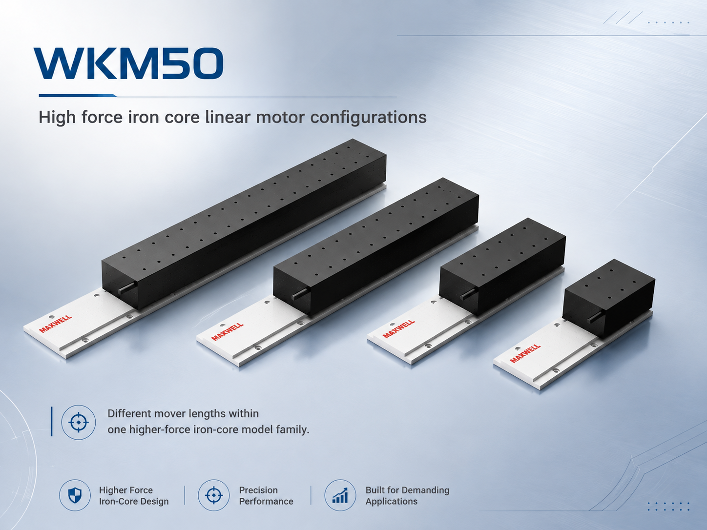 WKM50 high-force iron-core linear motor configurations WKM50 high-force iron-core linear motor configurations and mover lengths