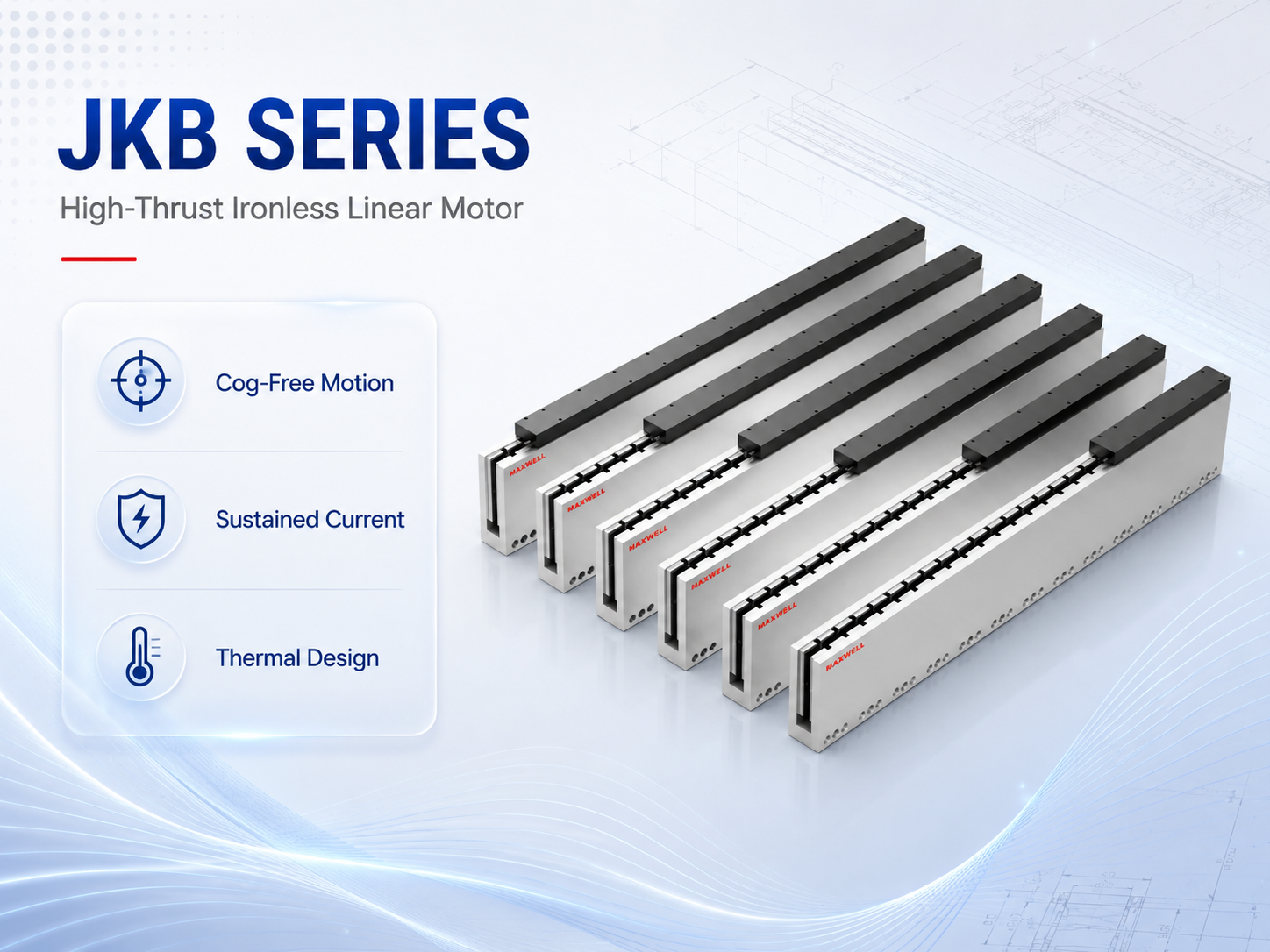 JKB high thrust ironless linear motor configuration